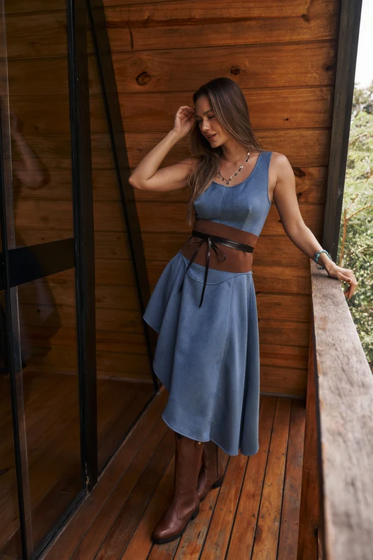 VESTIDO ASSIMETRICO SUEDE 40144V AZUL / M