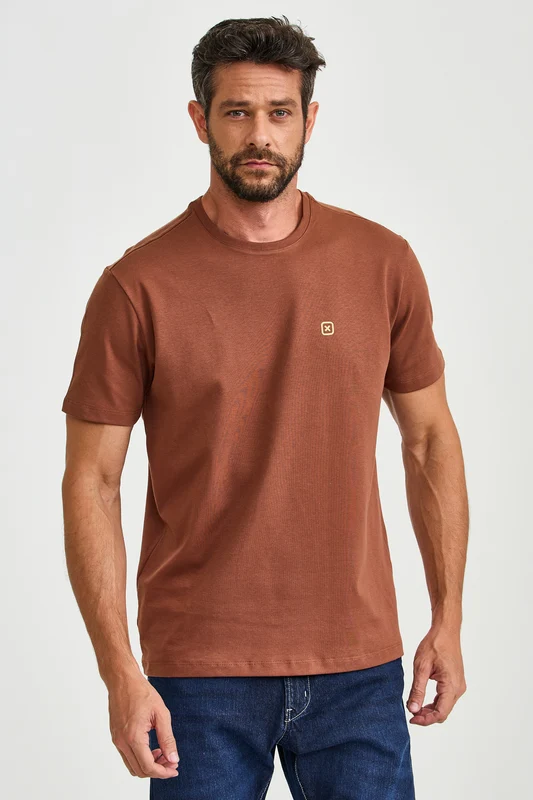 CAMISETA REGULAR SUEDINE 192990 MARROM / G
