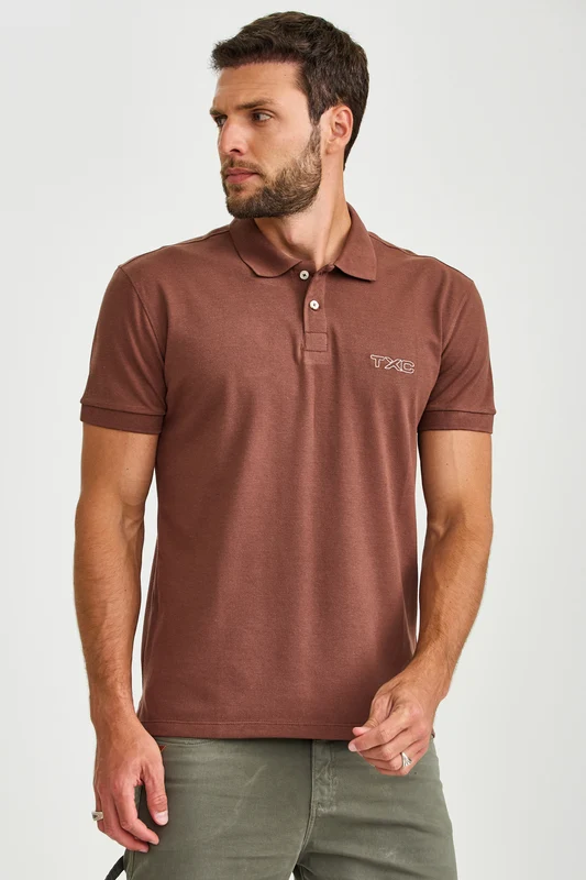 POLO REGULAR PIQUET DUPLO 69124 MARROM ESCURO / P