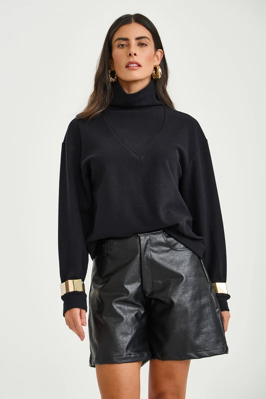 MOLETOM GOLA ALTA MALHA 9246 PRETO / M