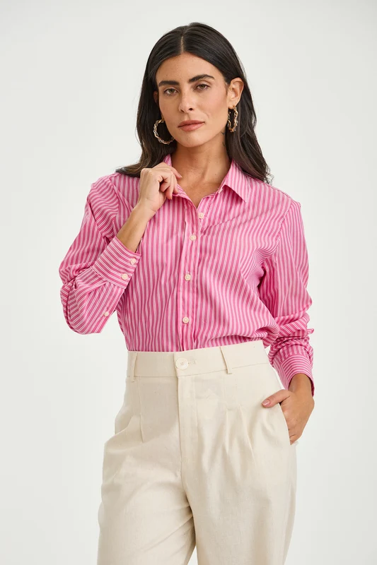 CAMISA ML REGULAR TRICOLINE 12431L ROSA / G