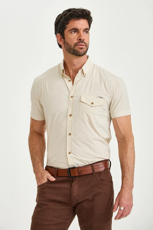 CAMISA MC REGULAR POLIAMIDA UV 29638C OFF WHITE / G