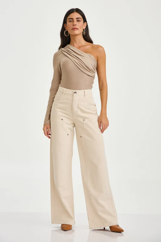 CALCA JEANS WIDE LEG 30269 AREIA / 46