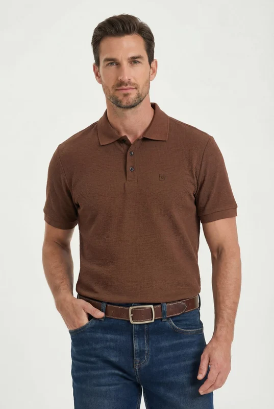 POLO REGULAR TEXTURA 69194 MARROM ESCURO / GG