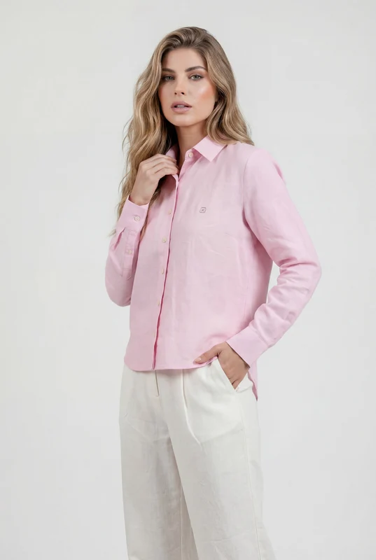CAMISA ML LINHO REGULAR 12446L ROSA CLARO / P