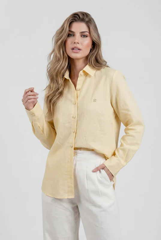 CAMISA ML LINHO REGULAR 12455L AMARELO CLARO / P