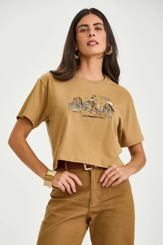 CAMISETA FIO 30 CROPPED 51467 MARROM / P