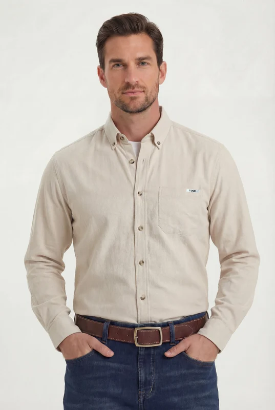 CAMISA ML MAQUINETADO REGULAR 29685L OFF WHITE / M