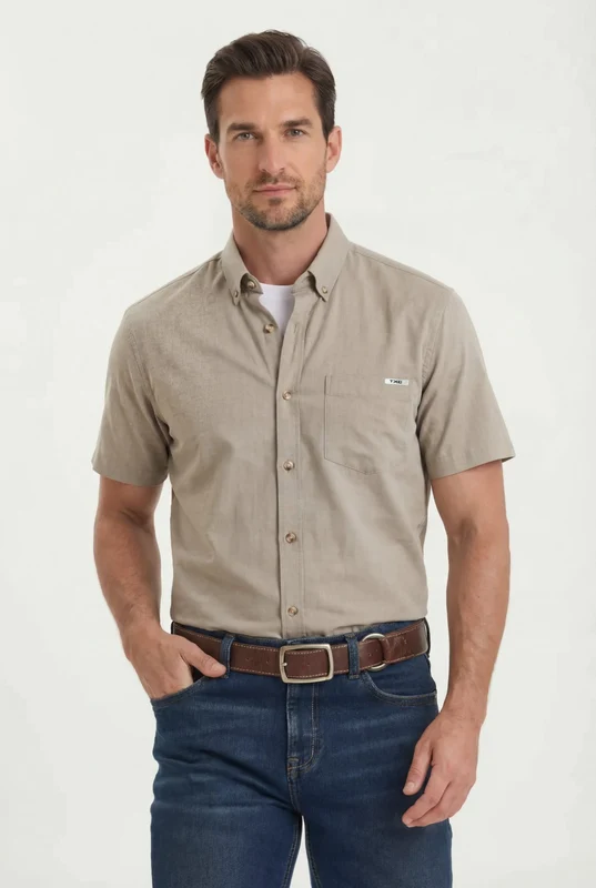CAMISA MC TRICOLINE REGULAR 29687C MARROM / P