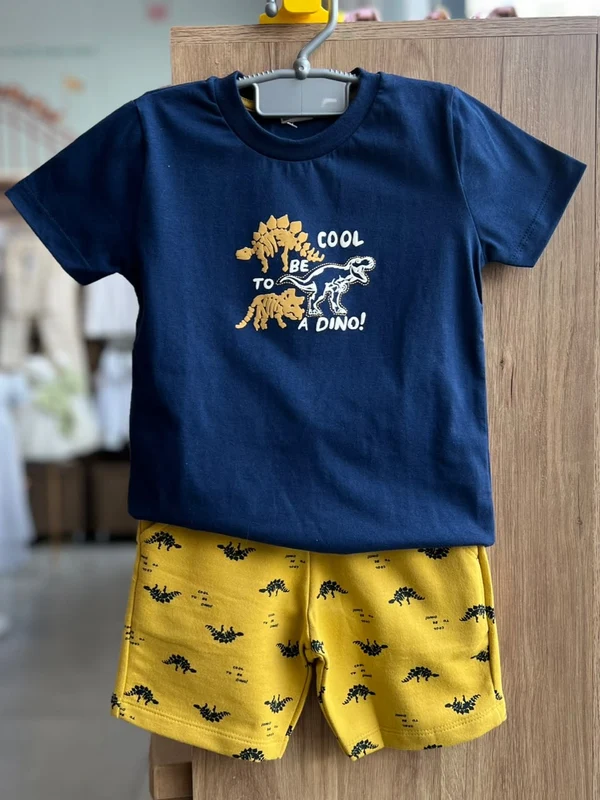 CONJUNTO CAMISETA MANGA CURTA DINO DINOSSAURO E BERMUDA MENINO HAVE FUN ÚNICO / ÚNICO