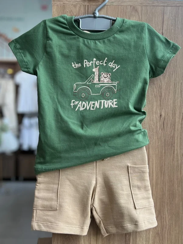 CONJUNTO CAMISETA MANGA CURTA THE PERFECT DAY SAFARI E BERMUDA MENINO HAVE FUN ÚNICO / ÚNICO