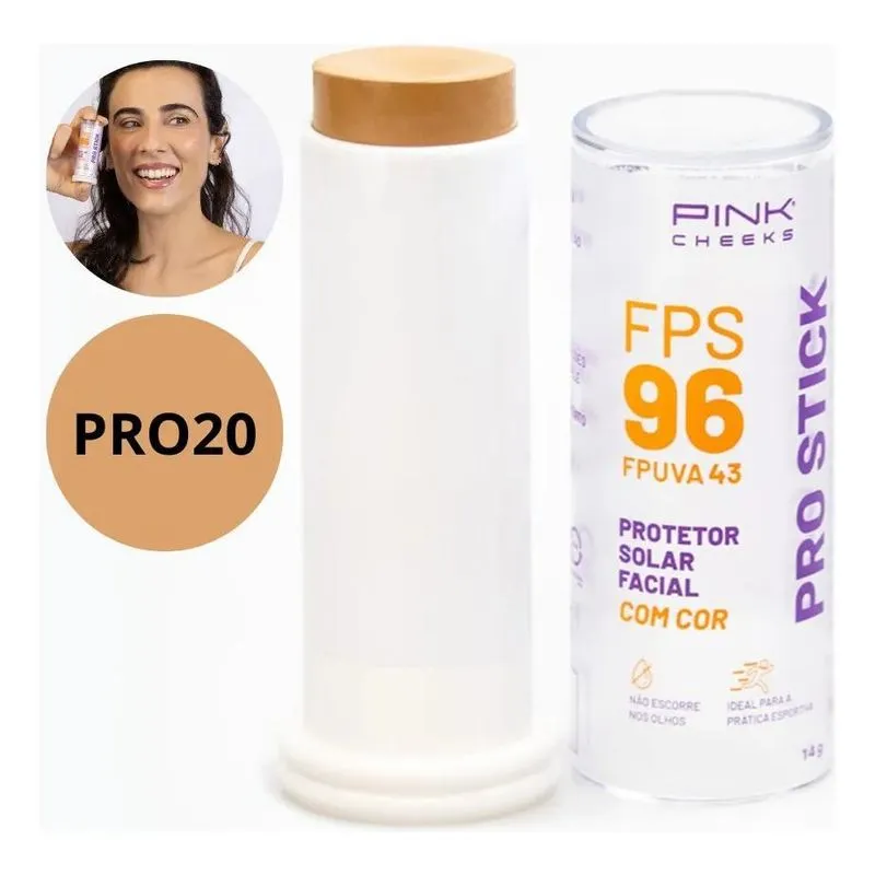 10x Protetor Solar Facial Pro Stick Fps96 Pro20 Pink Cheeks