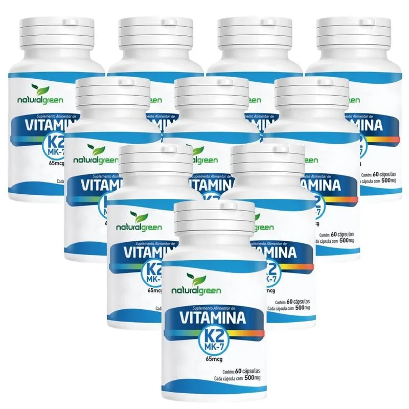 Kit 10 Potes Vitamina K2 Mk7 65mcg 60 Cápsulas Saúde Óssea Dentes