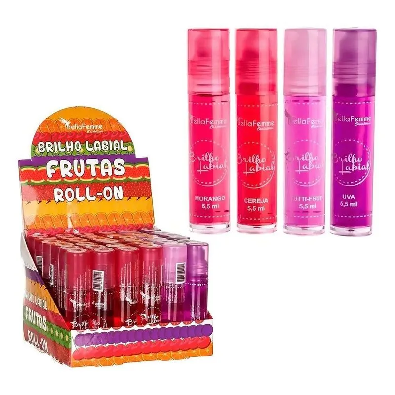 5x Box Brilho Labial Frutas Roll-on Bella Femme 36 U