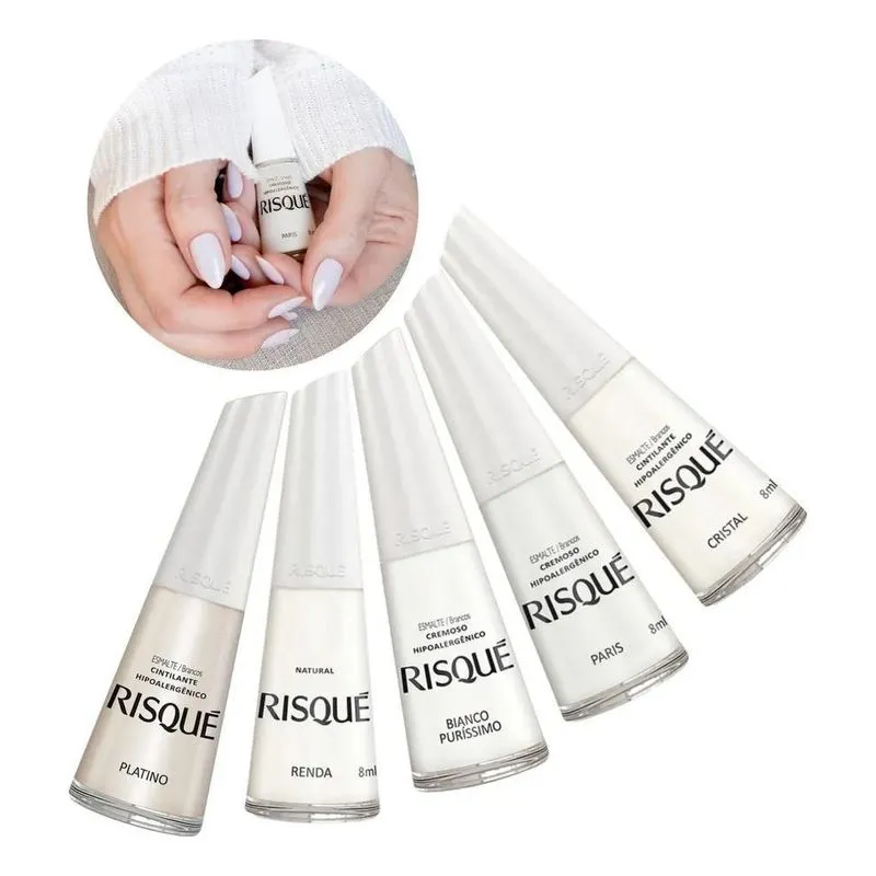 2x Kit 5 Esmaltes Tons De Branco Francesinha Risque