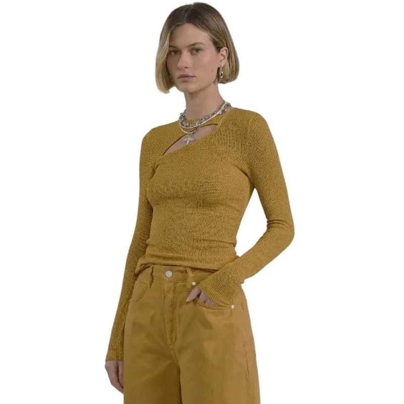 Blusa Colcci Manga Longa Canelada Cut Out Bege Soybean Feminina M / Bege
