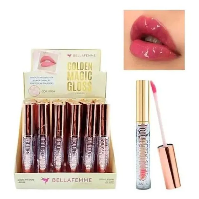 5x Gloss Labial Mágico Bella Femme Cor Rosa Box 24 Peças Aca
