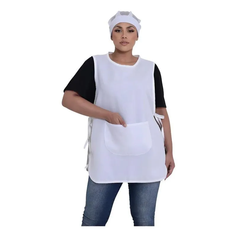 Kit Com Bata Avental E Touca Redinha Leve Cozinha Uni Branco