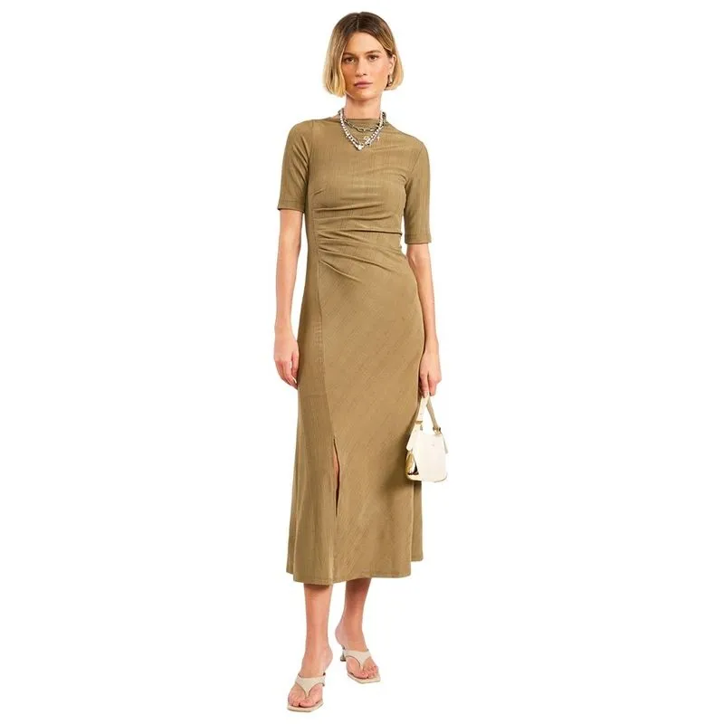 Vestido Colcci Midi Drapê Bege Incenso Feminino G / Bege