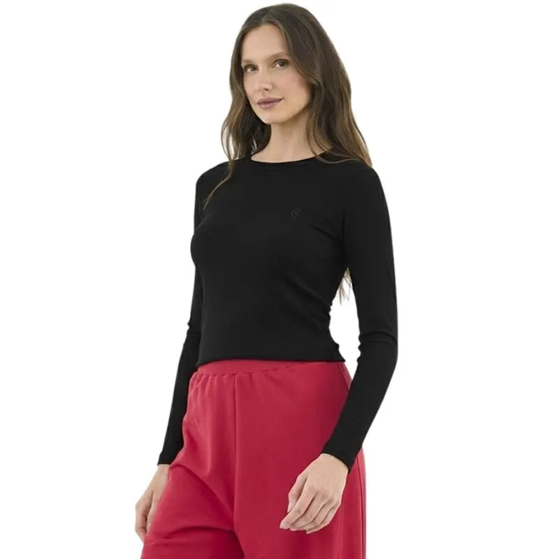 Blusa Colcci Canelada Manga Longa Preta Feminina P / Preto