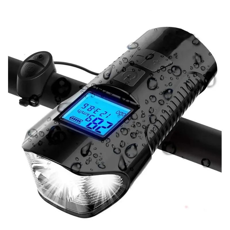 3x Lanterna Bike Led Usb Recarregável Velocímetro A Prova Dá