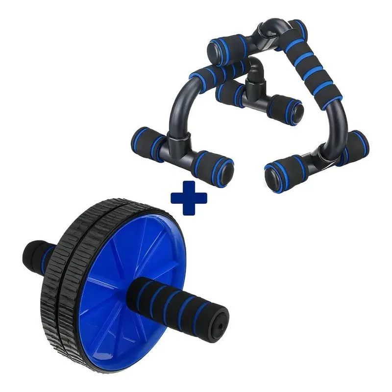 Barra Chão Flexão + Roda Abdominal Fitness Cor Sortido