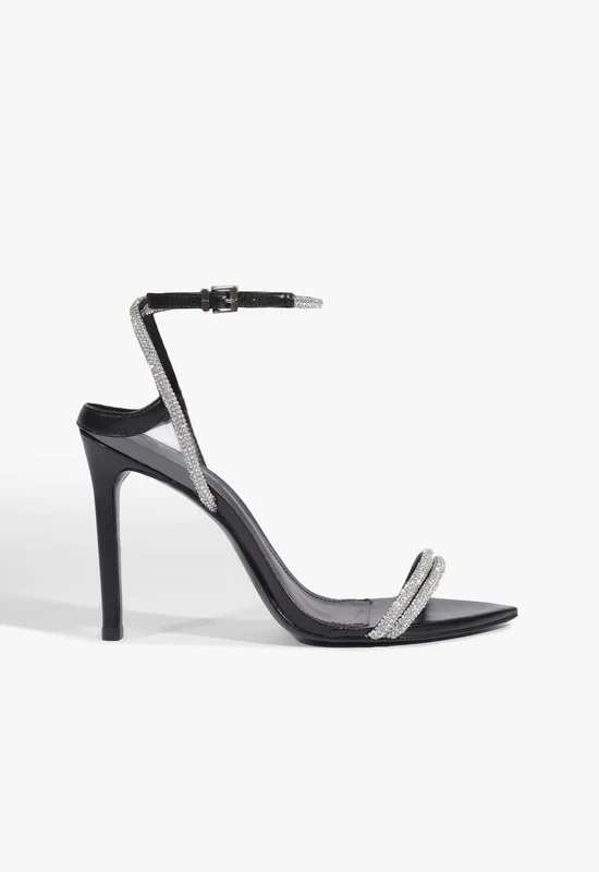 Skye Shine Leather Stiletto Sandal 6.5 / Black / Synthetic