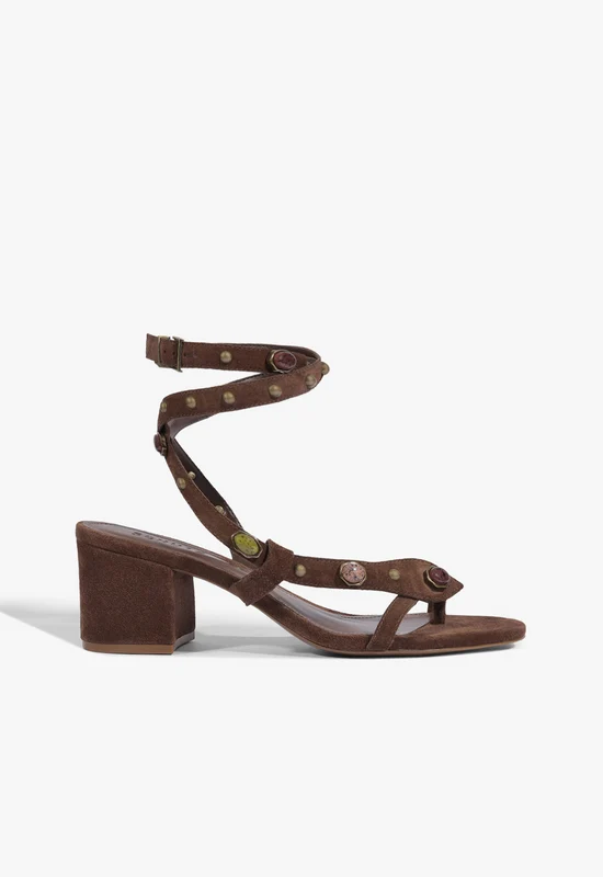 Cleo Beaded Leather Suede Sandal 6 / Root Brown / Suede