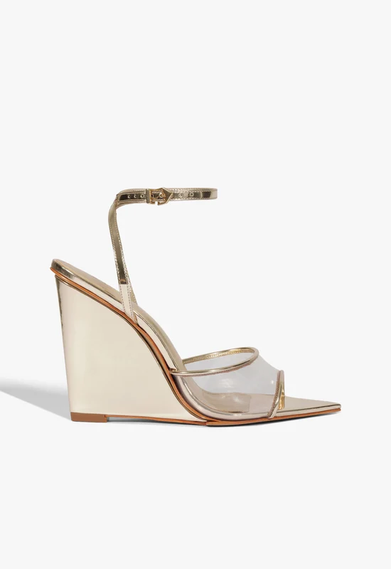 Elodie Vinyl Wedge Sandal 7 / Platinum / Leather