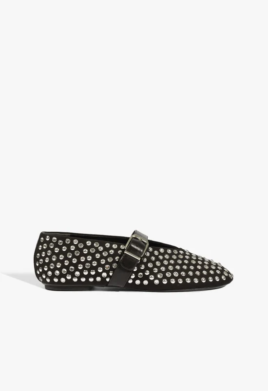 Vickie Studs Nubuck Flat 6.5 / Black / Nubuck