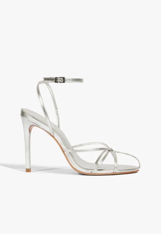 Iris Metallic Leather Caged Sandal 6.5 / Silver / Metallic