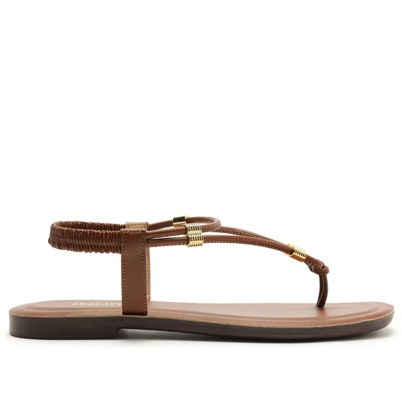Sandália Anacapri Rasteira Slim Tira T Apliques Marrom ECO NAPA LI - TIRAMISSU - 36