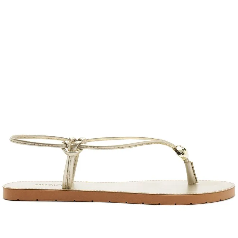 Sandália Anacapri Rasteira Slim Aplique Metálico Dourada ECO ELEGANC - OURO LIGHT - 37/8