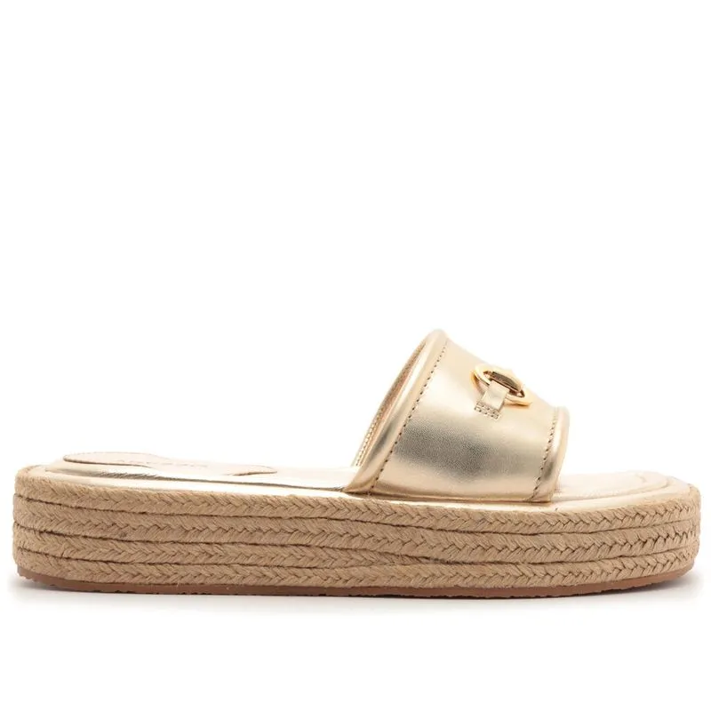 Tamanco Arezzo Dourado Couro Flatform Corda Bridão LEATHER MET - PLATINO - 37