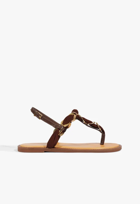 Camellia Thong Flat Sandal 9 / Root Brown / Leather