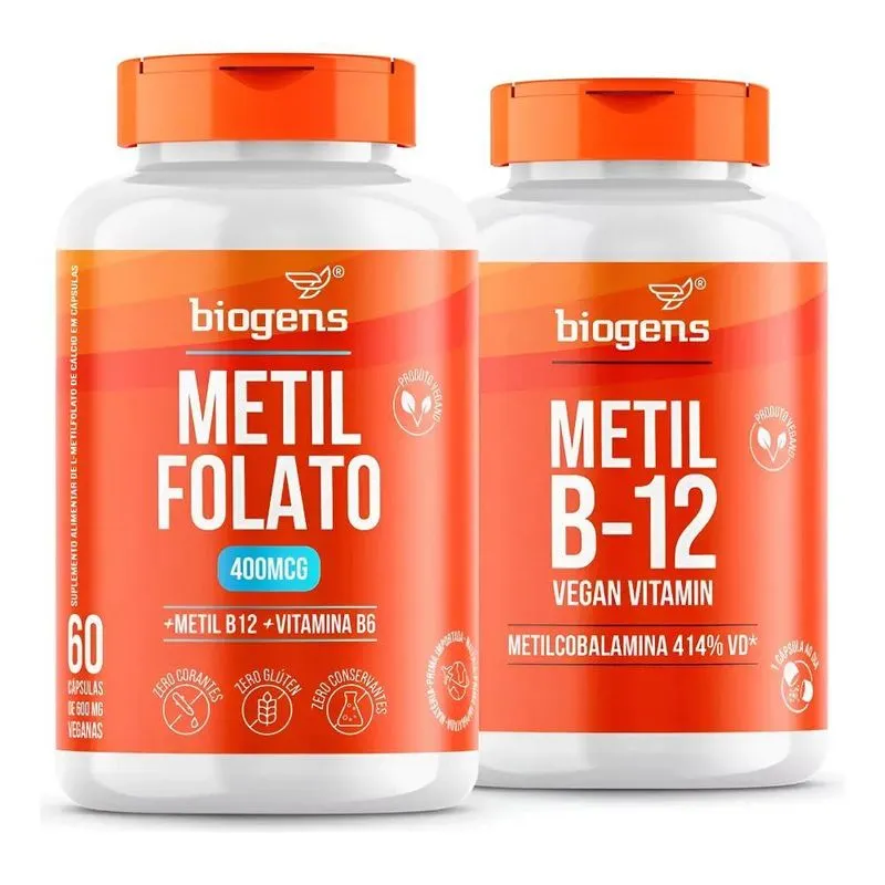 Kit Com Metil Folato 400mcg + Metilcobalamina B12, 60 Caps,