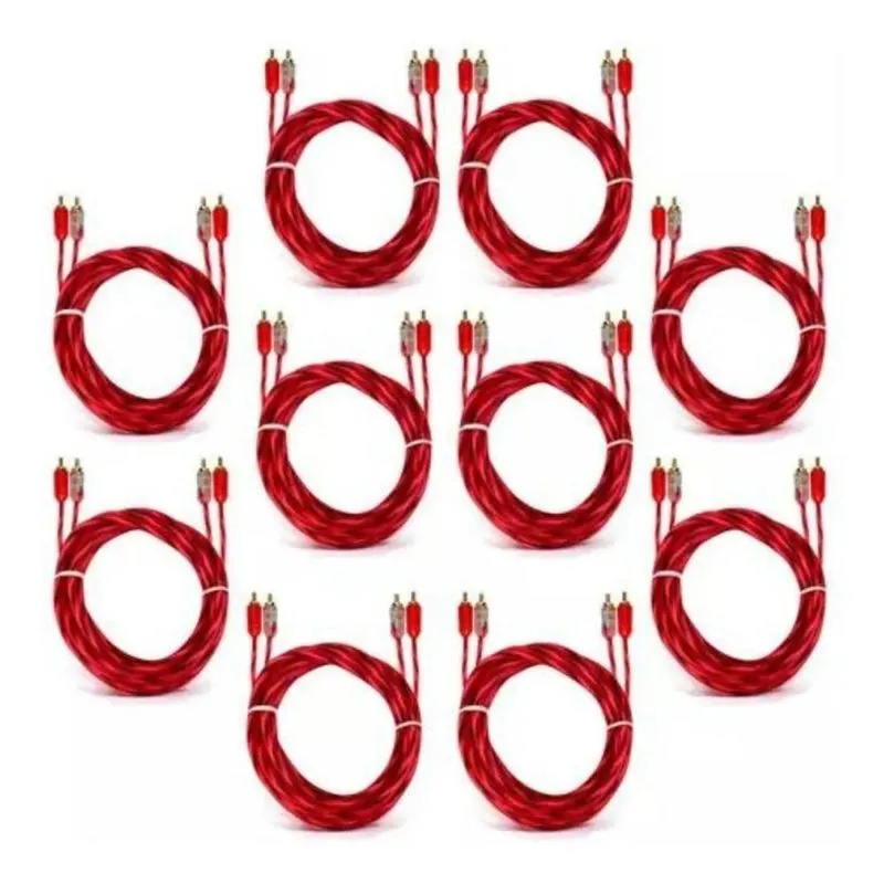 10 Cabo Rca Resistente 1m Injetado 4mm Cristal Vermelho