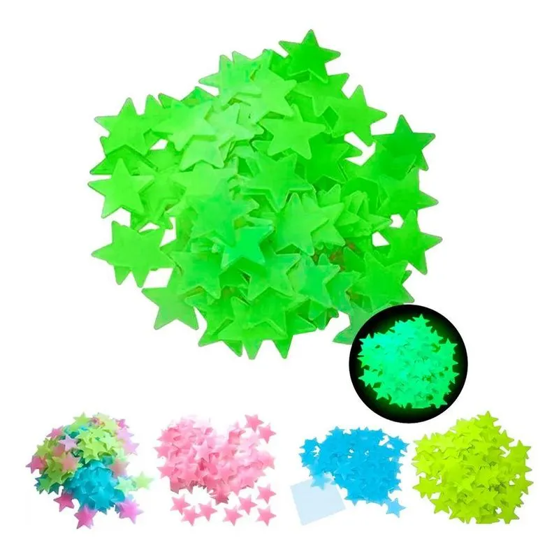 100 Pcs Estrelas Coloridas Neon Brilham Escuro Fluorescente