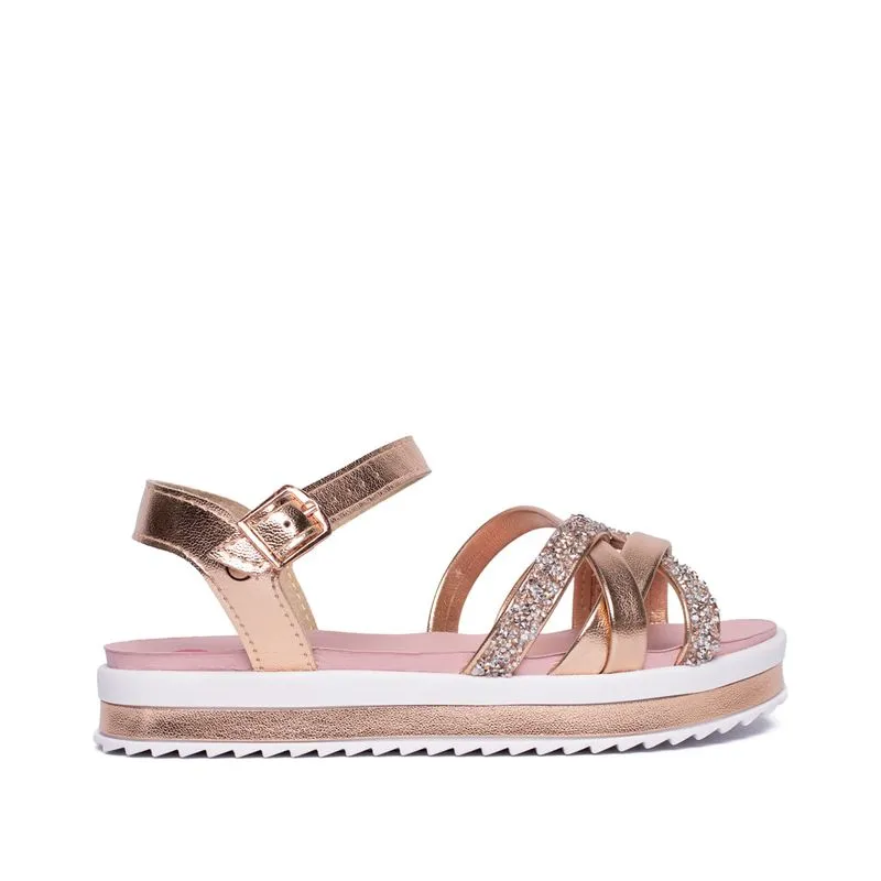 Sandália Infantil Molekinha Flatform Brilho Dourado/Rosa - 27