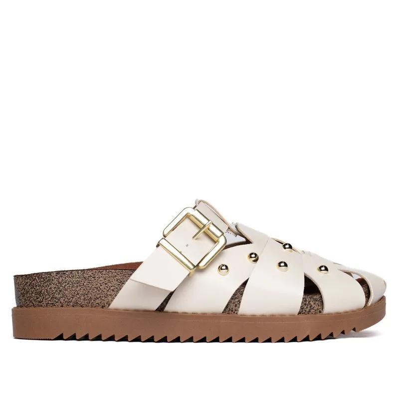 Mule Feminino Moleca Flatform Fivela Dourada Off White - 37