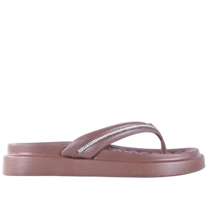 Chinelo Feminino Moleca com Aplicações de Brilho 5554,101 Marrom 39