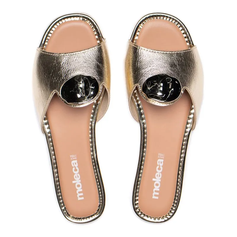 Rasteira Feminina Moleca Metalizada com Enfeite Dourado - 39