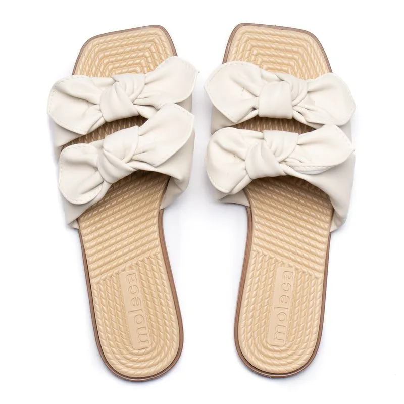 Rasteira Feminina Moleca Tiras com Laços Off White - 36