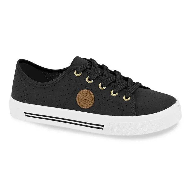 Tênis Casual Moleca Nobuck Perfurado Feminino Preto 39
