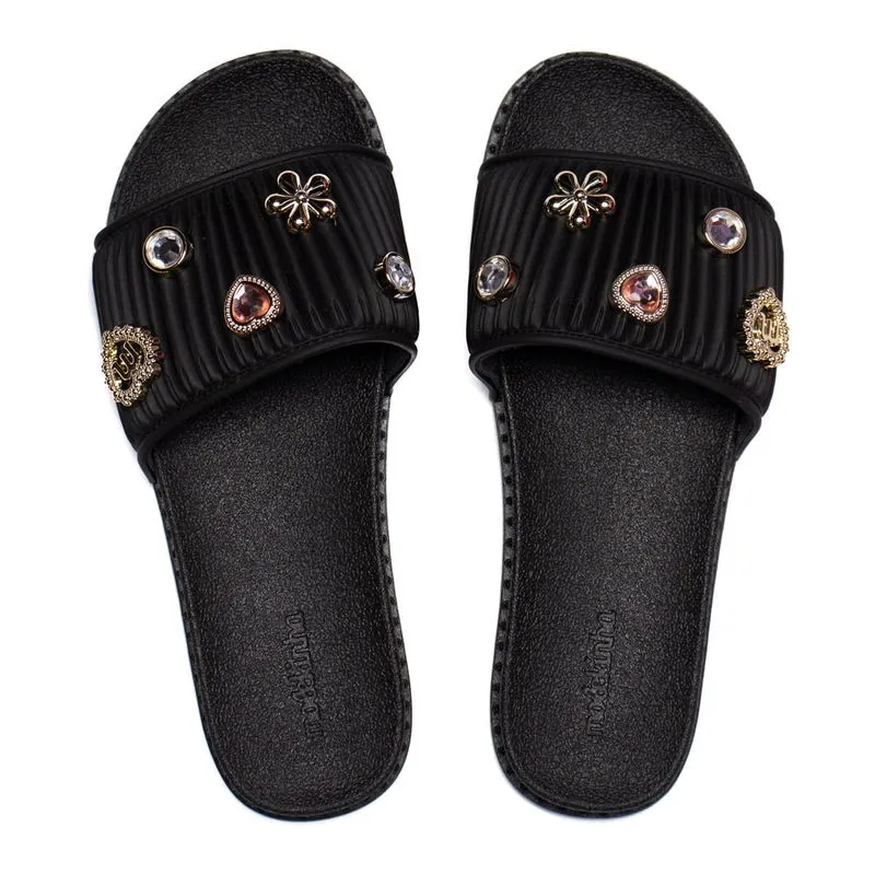 Chinelo Slide Infantil Molekinha Pins Removíveis Pvc Preto - 26