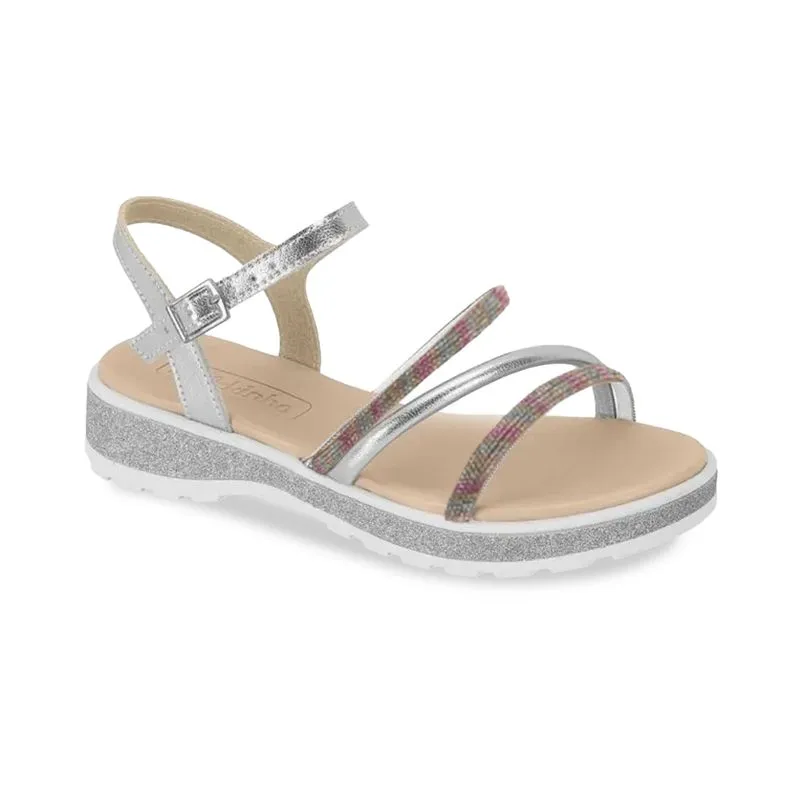 Sandália Molekinha Casual Glitter Prata Infantil 33
