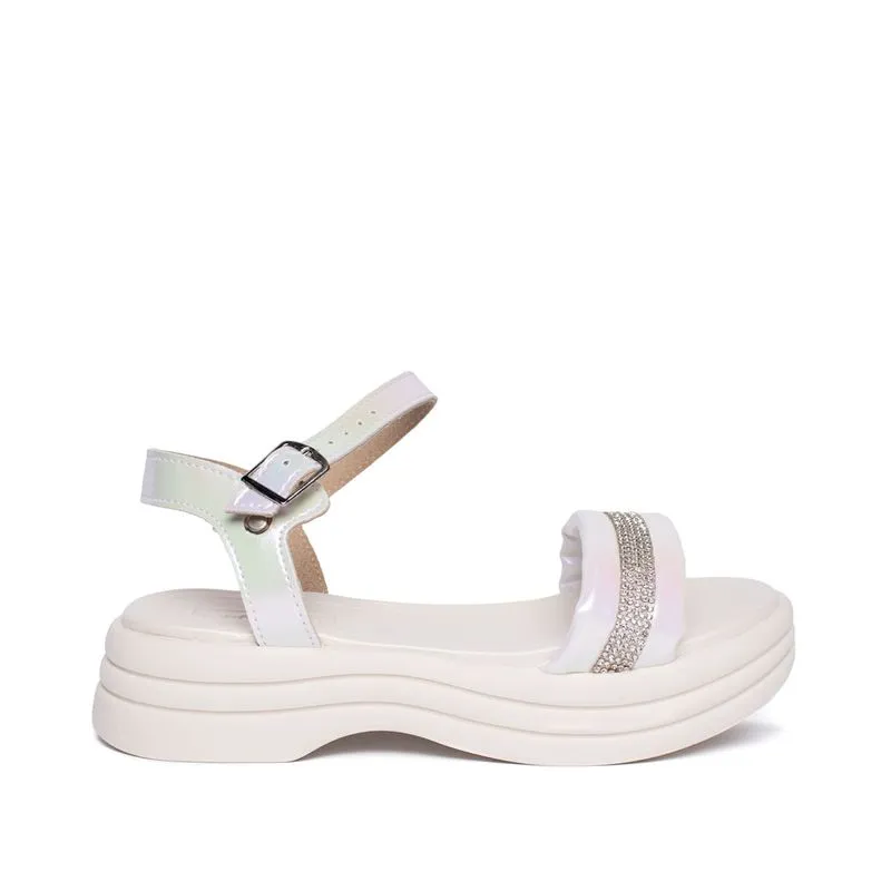 Sandália Infantil Molekinha Flatform Strass Branco/Prata - 29