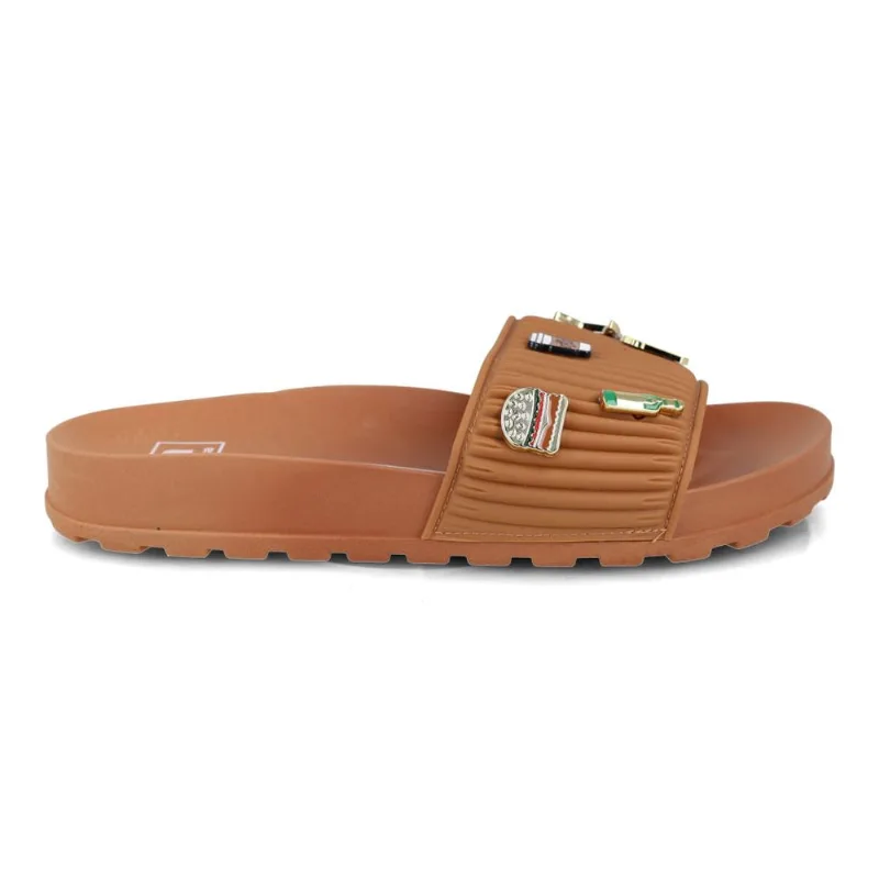 Chinelo Moleca Slide Texturizado Feminino Caramelo 35