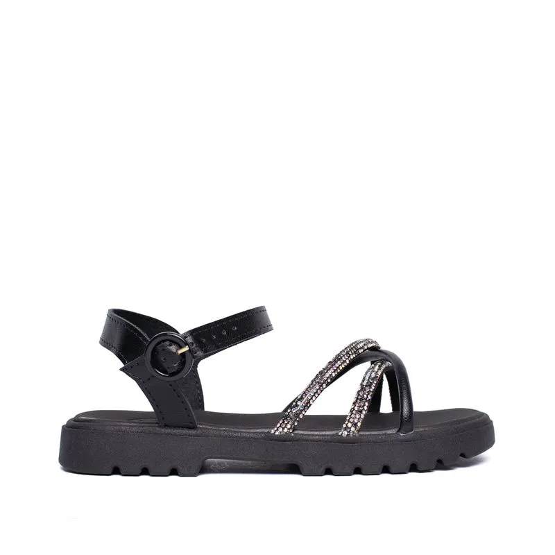 Sandália Infantil Molekinha Flatform Pedraria Strass Preto - 34