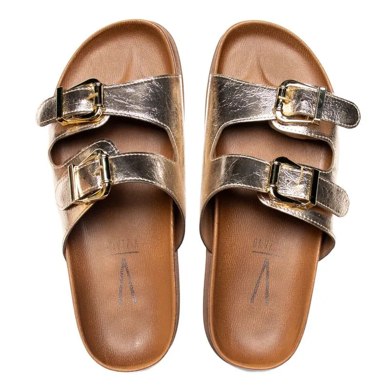 Chinelo Slide Feminino Vizzano Fivelas Caramelo/Dourado - 34